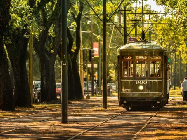 St. Charles Avenue Streetcar in Uptown New Orleans
