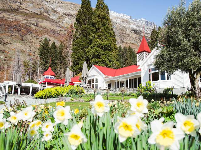 Cute Homestead with daffodils in the foreground