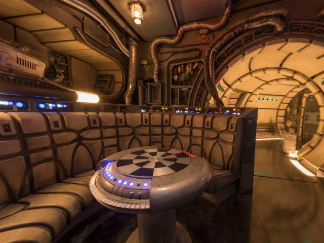 The famous “chess room” is one of several areas Disney guests will discover inside Millennium Falcon: Smugglers Run at Star Wars: Galaxy’s Edge before taking the controls in one of three unique and critical roles aboard the fastest ship in the galaxy. Star Wars: Galaxy’s Edge will open May 31, 2019, at Disneyland Resort in California and Aug. 29, 2019, at Walt Disney World Resort in Florida. (Joshua Sudock/Disney Parks)