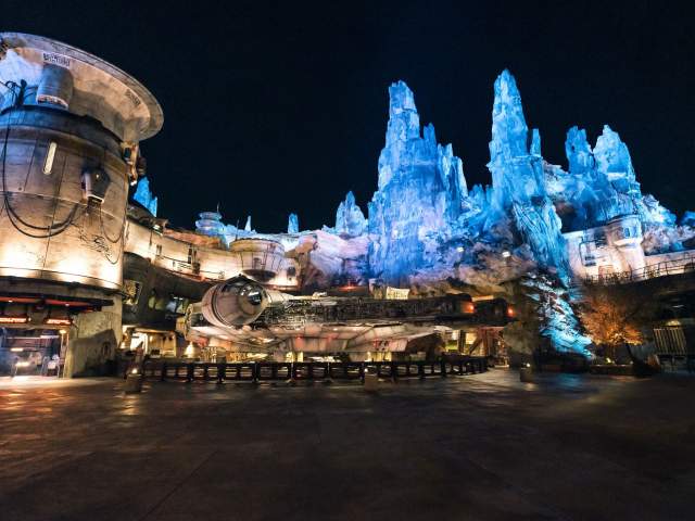 A wide shot of Millenium Falcon: Smuggler's Run in Star Wars: Galaxy's Edge at Disney's Hollywood Studios in the Walt Disney World Resort.