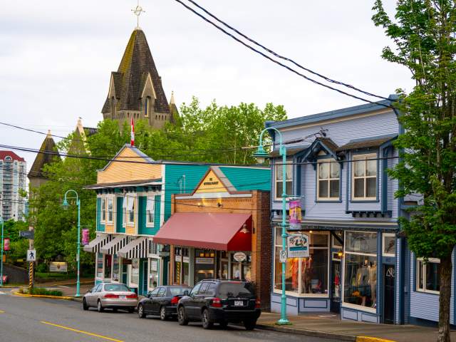A row of colourful buildings in the old city quarter
