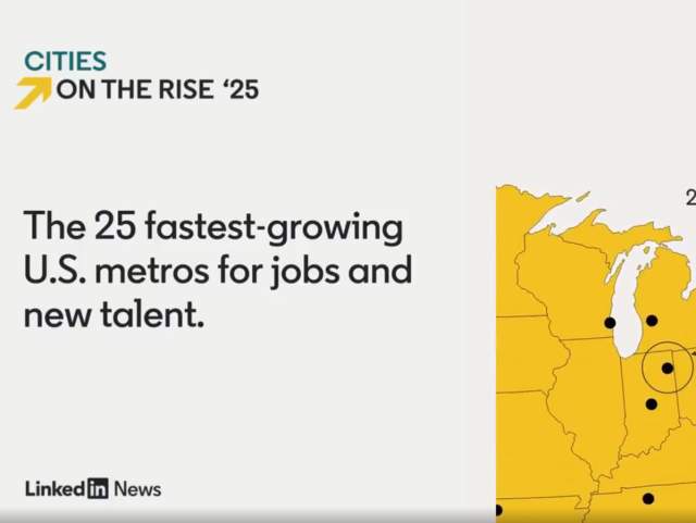 Slide from LinkedIn news, showing Fort Wayne as one of fastest-growing Metros in 2025