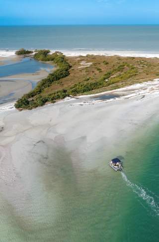 New Port Richey Aerial of boat at Anclote Key