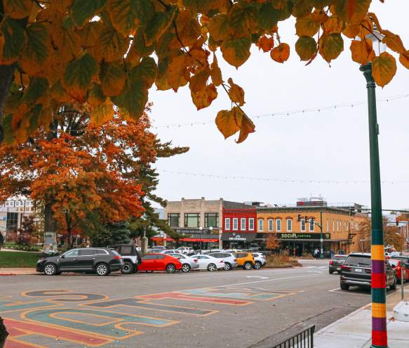A view of the downtown square during fall