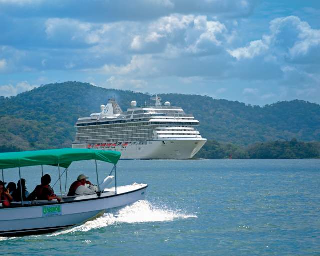 Tourists on a sunny day sailing Panama Canal