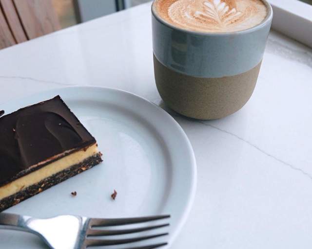 A Nanaimo bar and latte.