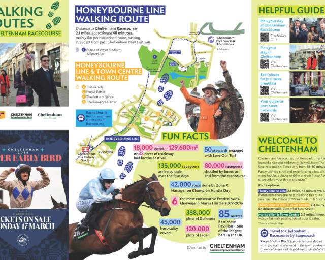 Image of pdf showing walking route from Cheltenham Train Station to Cheltenham Racecourse