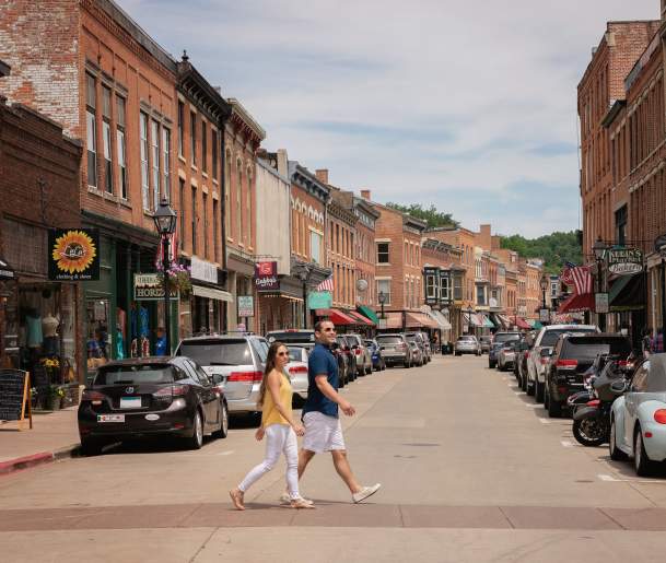 Couple walking on Galena's Historic Main Street