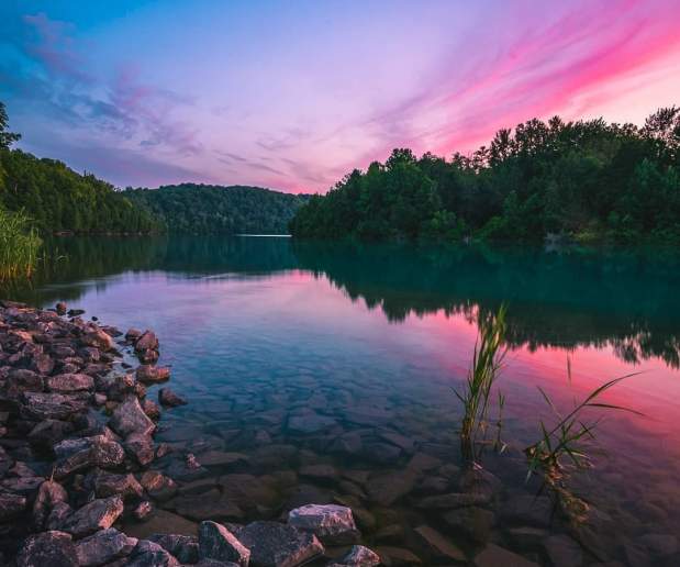 Green Lakes Spring Sunset Blue and Pink
