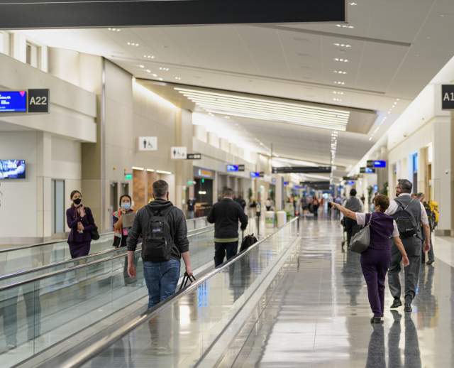 Travelers at the Salt Lake City International Airport