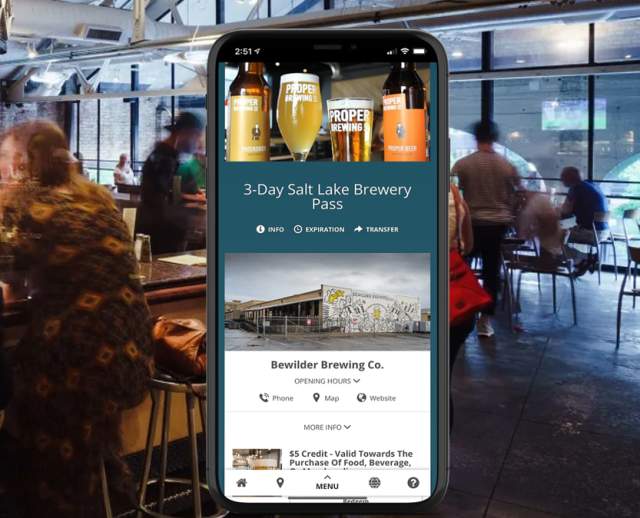 Bar with Phone that has the Brew pass displaying over top
