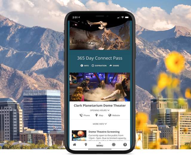 Salt Lake City Skyline with Connect Pass on phone