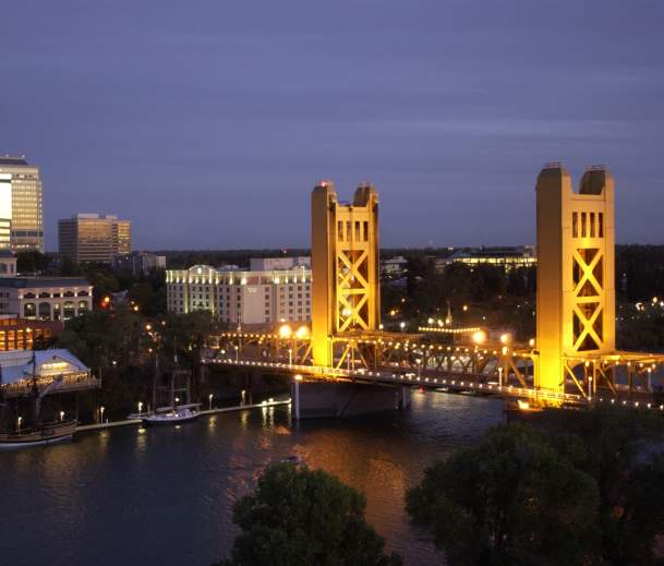 Tower Bridge daytime shot with Old Sacramento waterfront