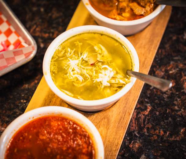 Soup flight from Algo Bueno on Northgate Blvd.