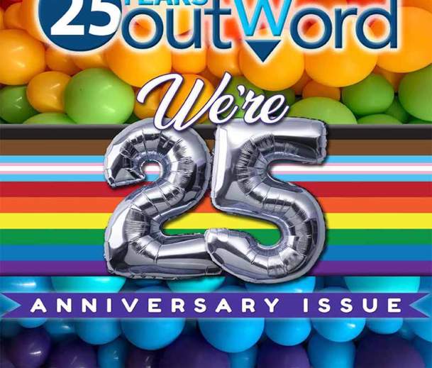 A magazine cover featuring rainbow balloons celebrating a 25th Anniversary