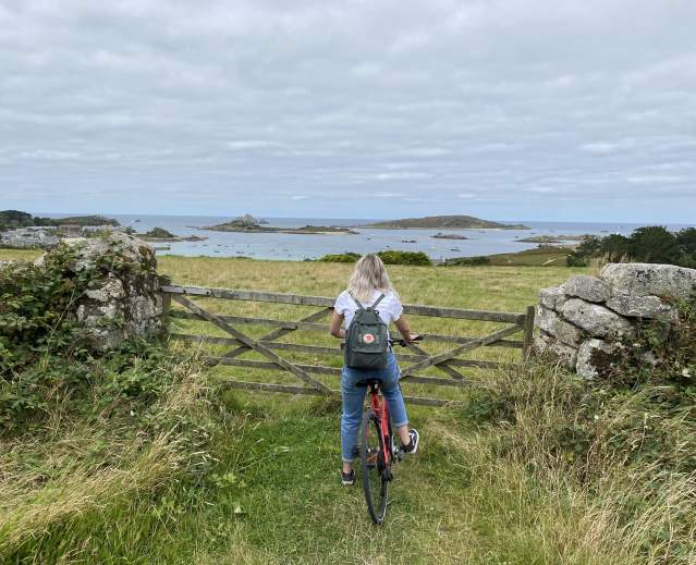 Girl looking at the views on her bike