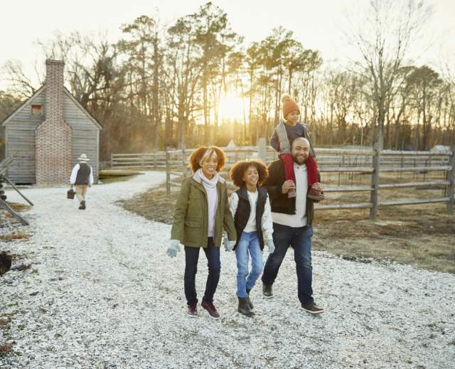 Family walking in Yorktown