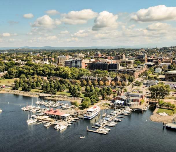Burlington Waterfront Aerial over looking downtown