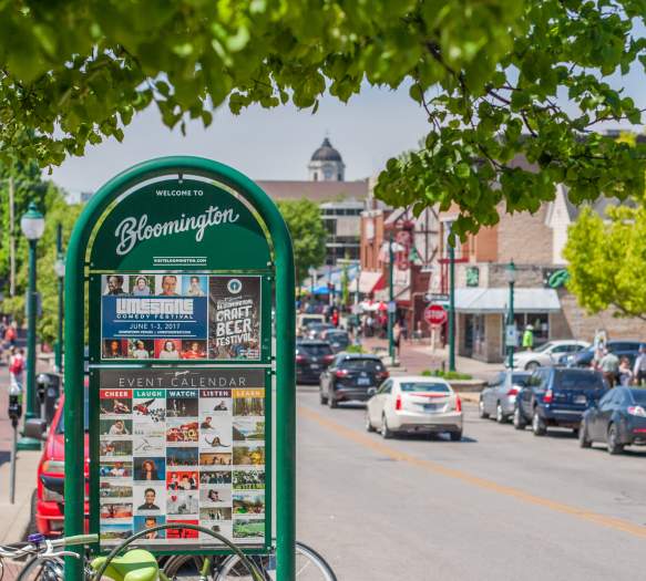 A view of Kirkwood Avenue facing the Monroe County Courthouse during spring