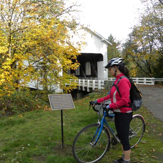 Covered Bridges Scenic Bikeway Sign in Fall by Natalie Inouye