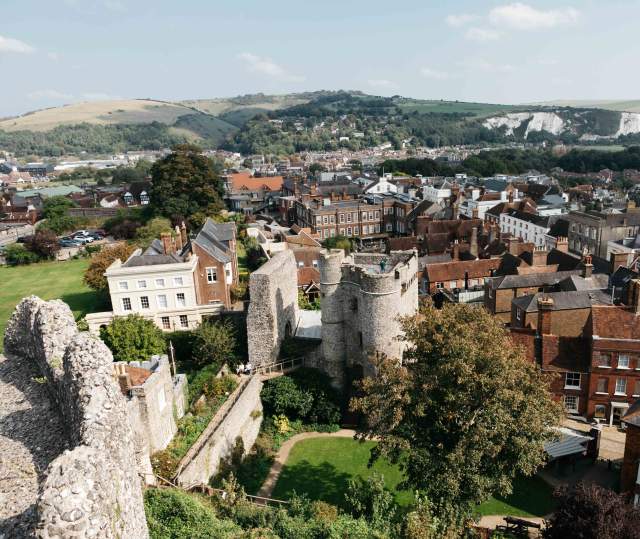 Aerial shot of Lewes with castle and grounds in view