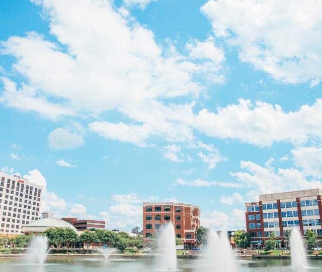 City Center skyline with fountains and clouds in the sky