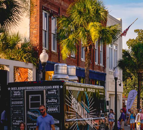 Colorful Street In Historic Downtown Brunswick, GA