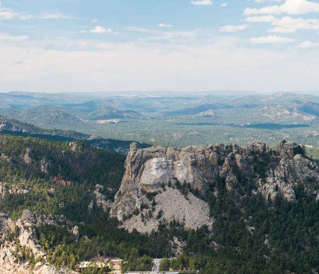 aerial image of mount rushmore and the surrounding black hills of south dakota