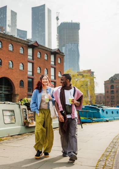 Image of a couple walking along the canal.