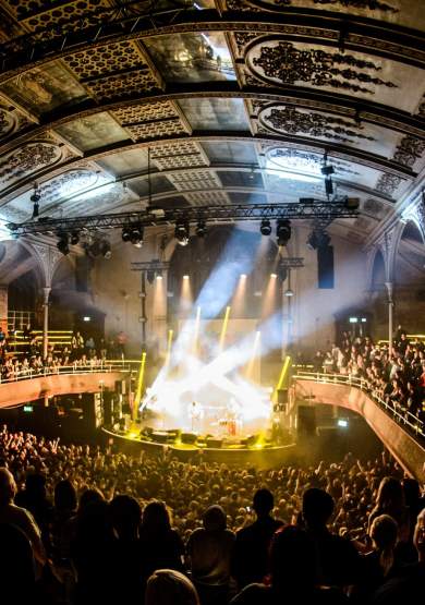Light show at concert in Albert Hall, Manchester