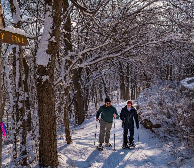 Snowshoe hiking at Fontenelle Forest