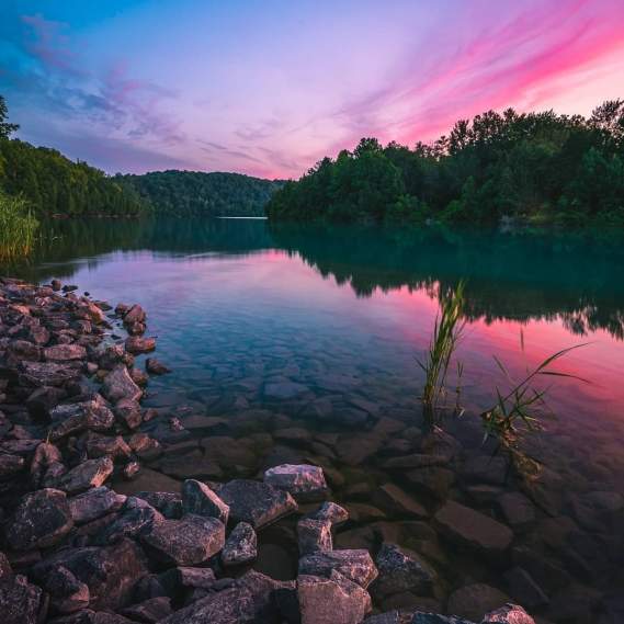 Green Lakes Spring Sunset Blue and Pink