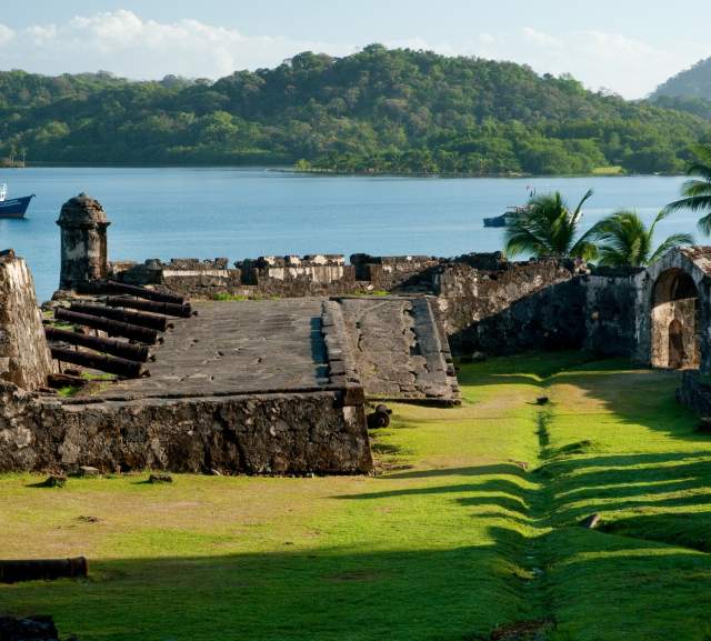 Santiago Spanish colonial fortress in Portobelo town. Colon province, Panama, Caribbean, Central America.