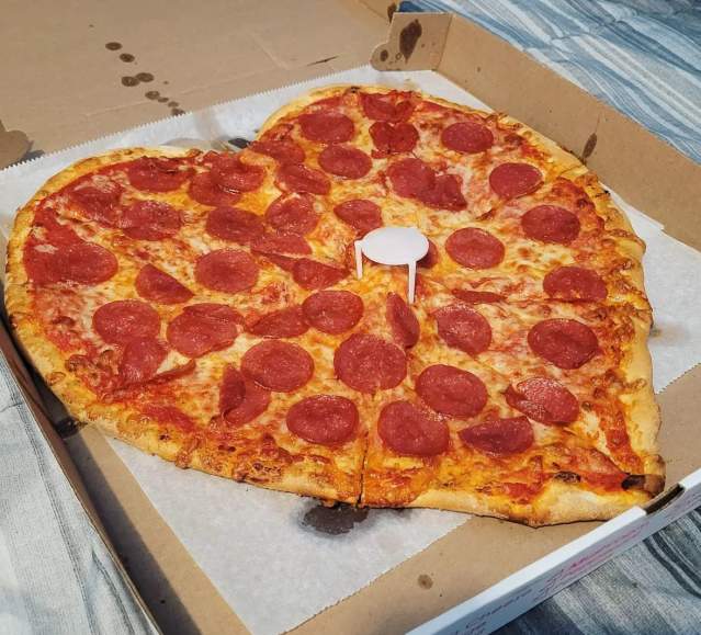 Heart-shaped pizza from Alfredo's Pizza Cafe