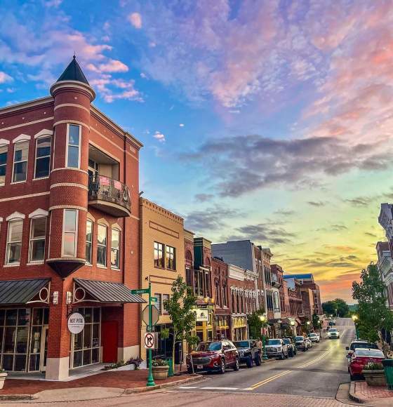 downtown at sunset
