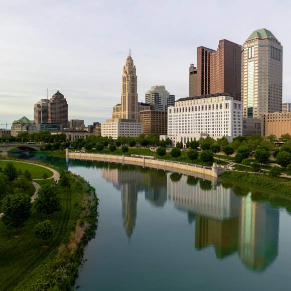 Columbus skyline drone photo