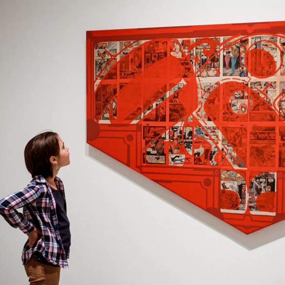 A person looking at art.