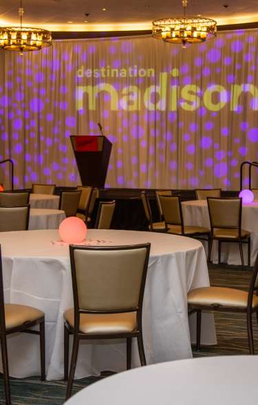 A meeting room setup for the Destination Madison Awards