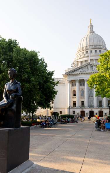 Statue of Vel Phillips in front of the Wisconsin State Capitol Building
