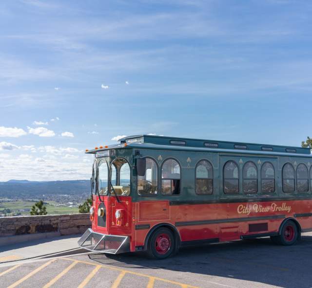 City view trolley at the scenic overlook on skyline drive in rapid city, sd