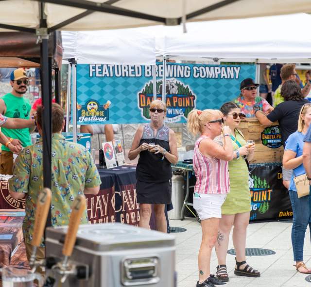 brewering tasting tents set up in main street square during the bierborse festival in rapid city, sd