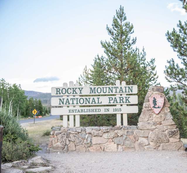 Sign at the entrance to Rocky Mountain National Park