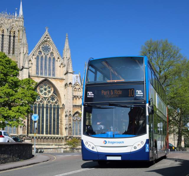 Stagecoach Park and Ride Bus outside of Lincoln Cathedral