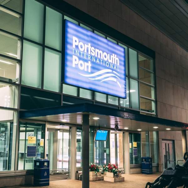 The front elevation of the Portsmouth International Port departures building