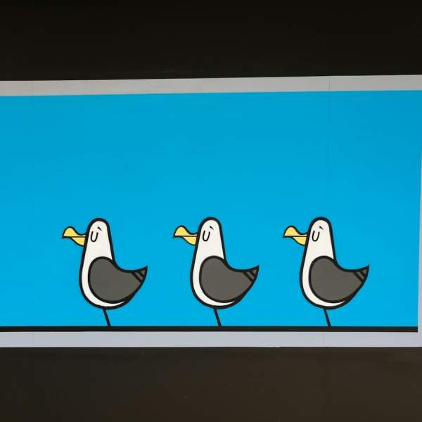 Photograph of a piece by Portsmouth artist Fark, showing his signature seagulls