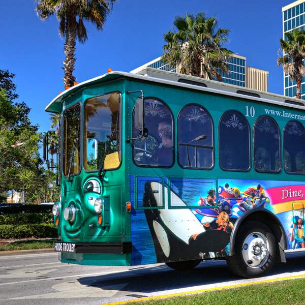 I-Drive Resort Area trolley outside hotel
