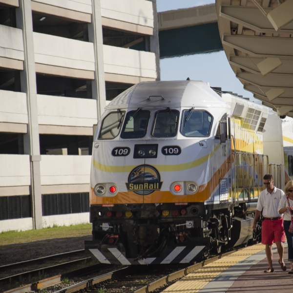 Sunrail train arrives at the station