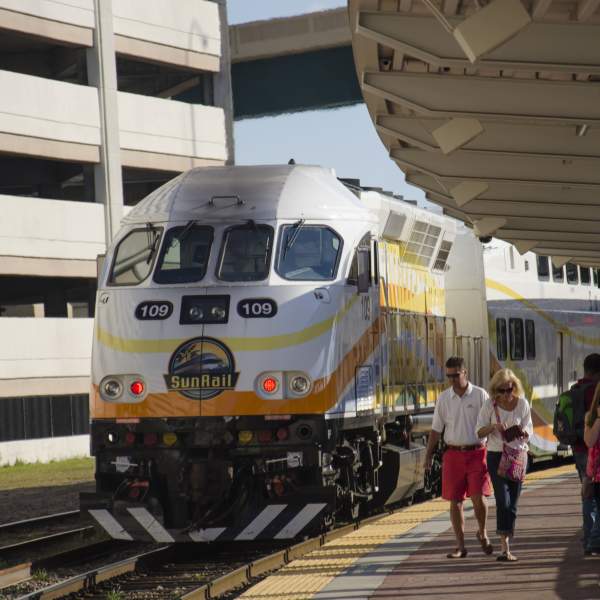 Sunrail train arrives at the station