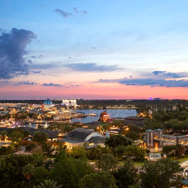 View of Disney Springs from Hilton Orlando Lake Buena Vista