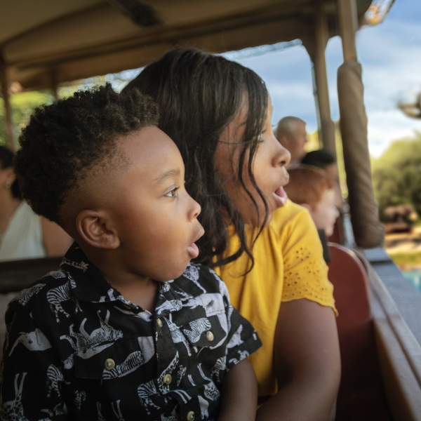 A mother and son on Kilimanjaro Safari at Disney's Animal Kingdom® Theme Park